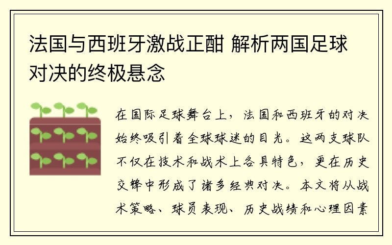 法国与西班牙激战正酣 解析两国足球对决的终极悬念